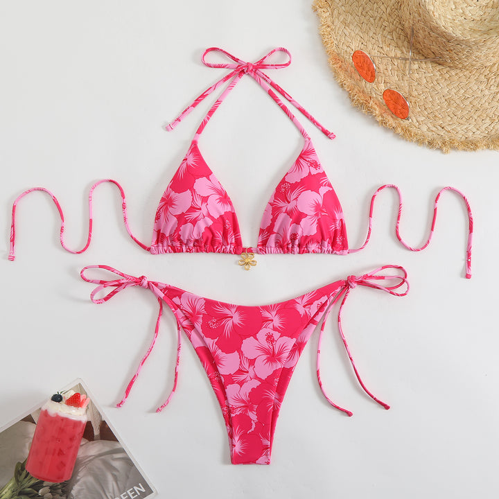 Dame triangel-bikini med floralt design og justerbare stropper Skovae