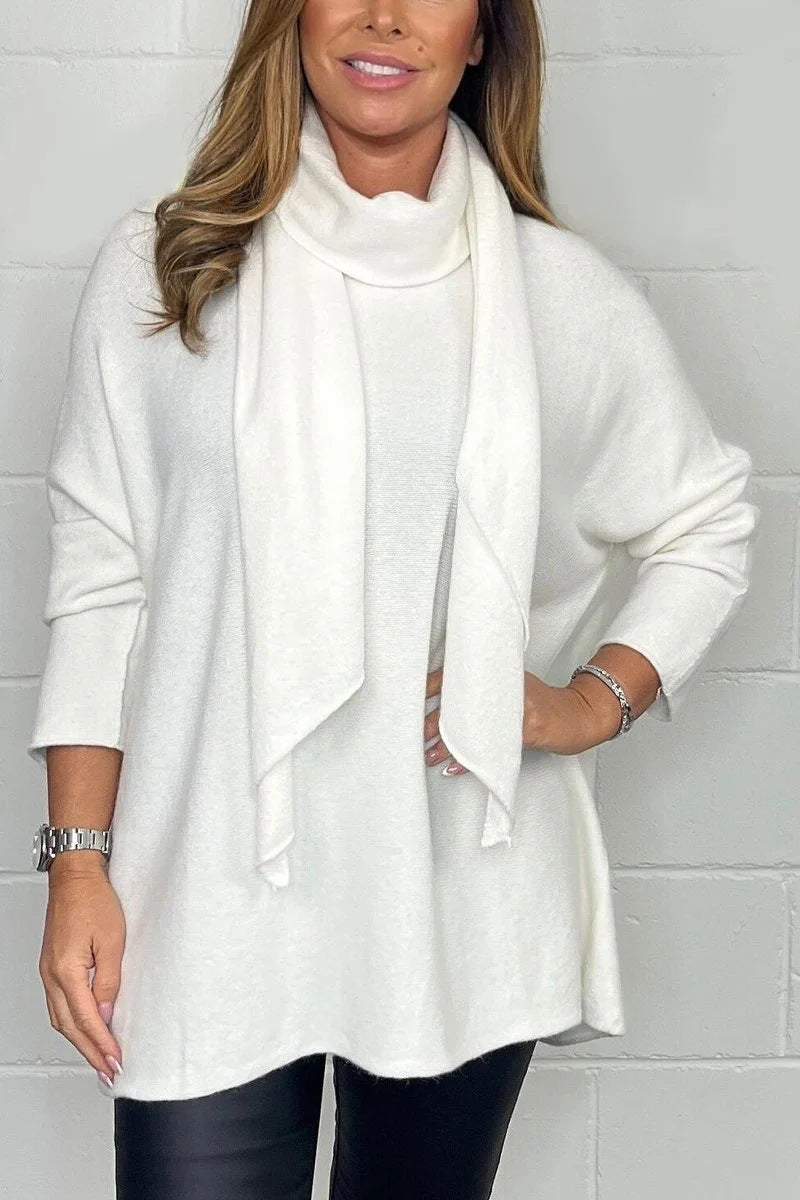 Dame Afslappet Fit Sweater med Mode Halstørklæde Stilla