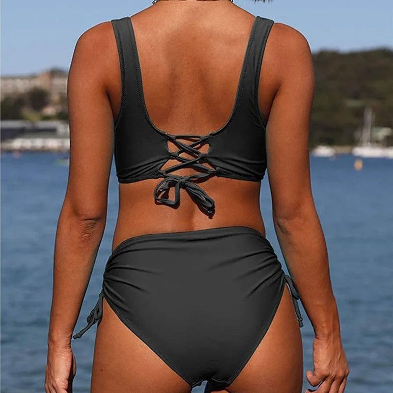 Dame justerbar højhvidt bikini-sæt med indpakningstop Stilla