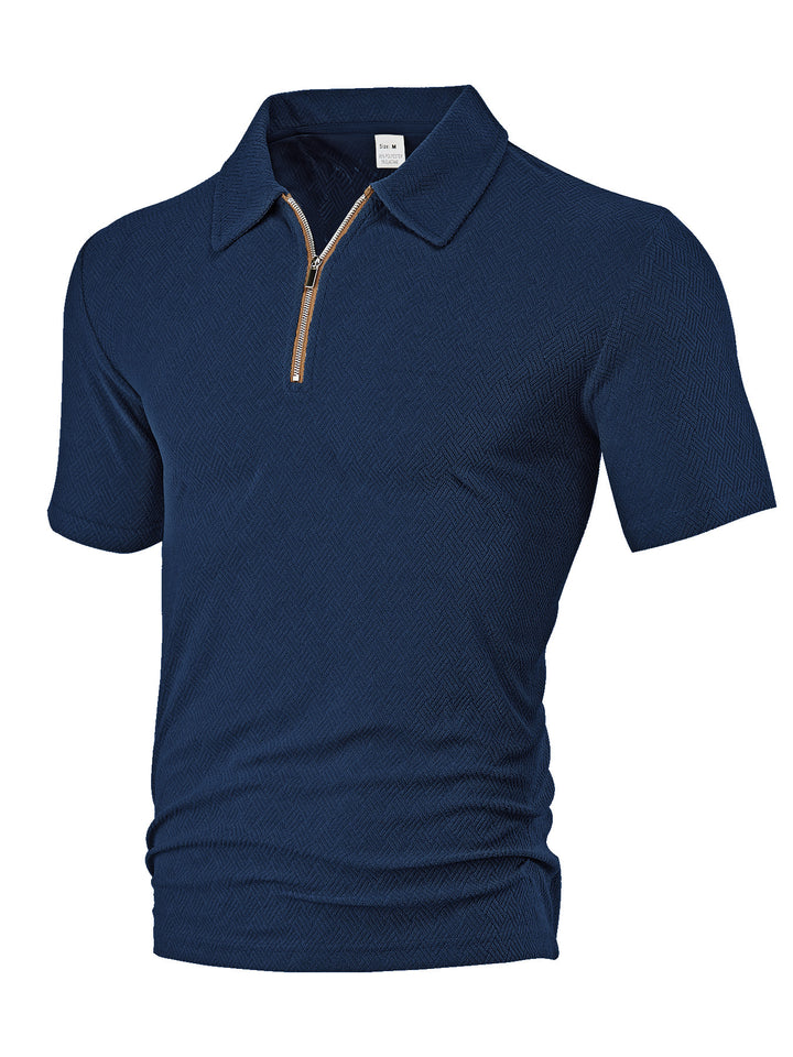 Herren nan smalt skåret Halvzip-Polo med fin fishtail-Jacquardstruktur Skovae