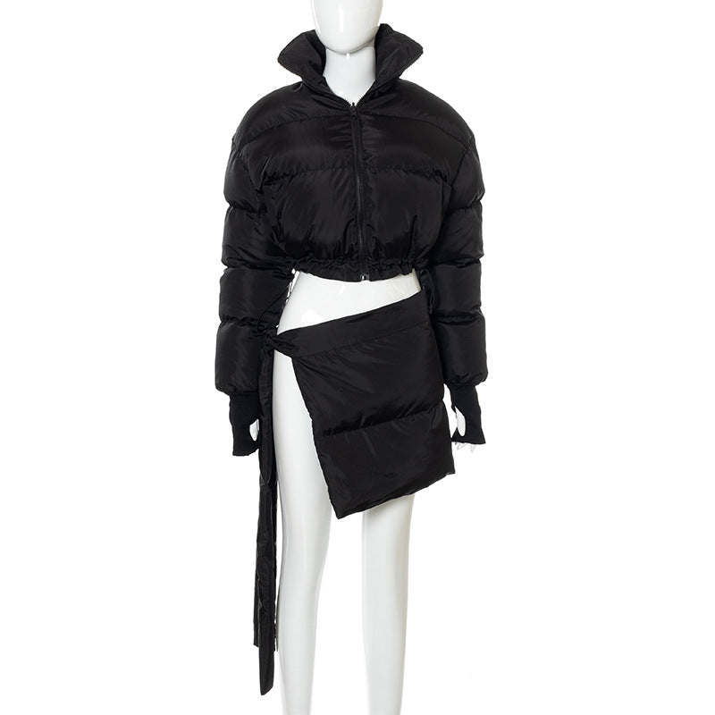 Femme Croppet Puffer-jakke med asymmetrisk design Stilla