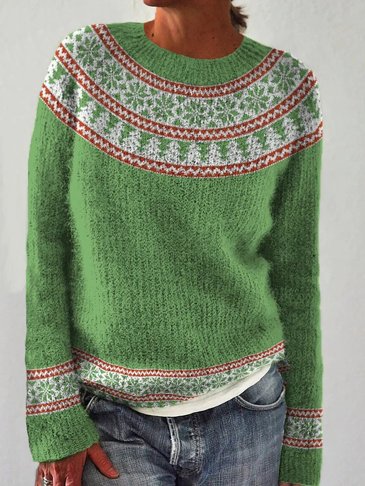 Kvindernes chunky strikket sweater med nordisk mønster og løs pasform Stilla