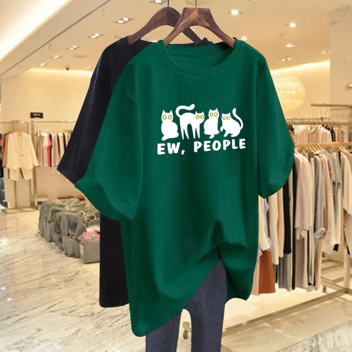 Dame T-shirt med humoristisk katte-design og casual pasform Stilla