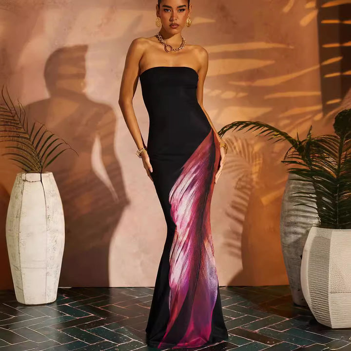 Dame Strapless Elegant Aftenkjole med asymmetrisk Design Stilla