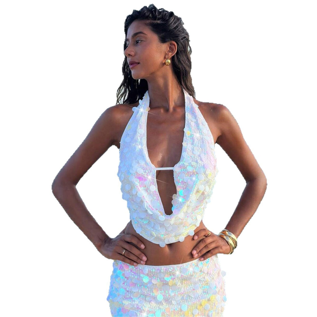 Dame funklenede Strandtop med unikke cut-outs Skovae