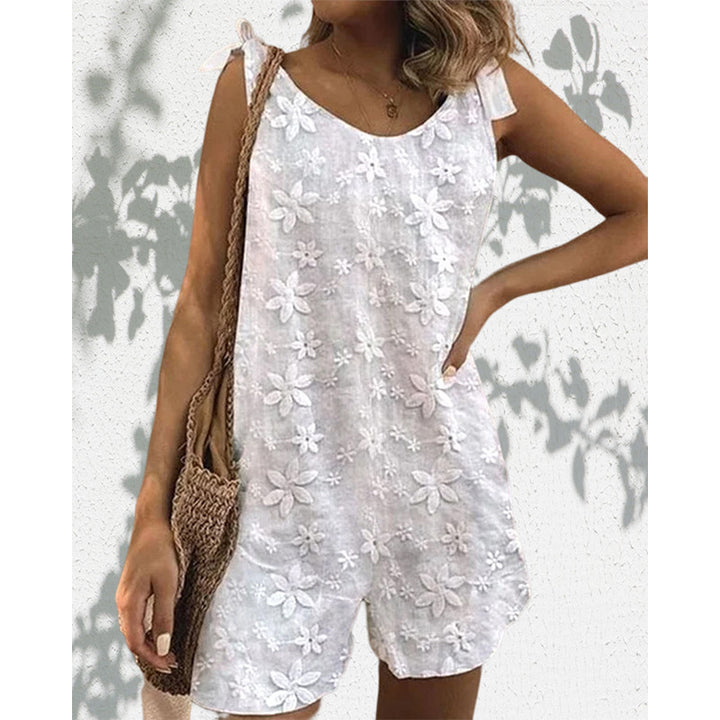 Dame nan let kort overall med floral tredimensionel broderi, justerbare bindebånd og løs A-linje silhuet Skovae
