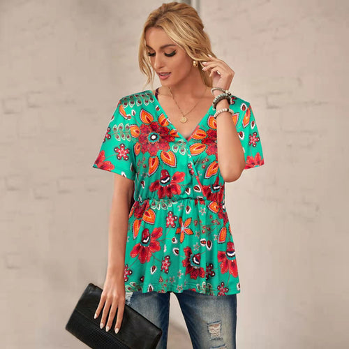 Damebluse i legende floraldesign med taljering Stilla