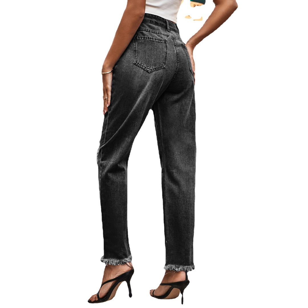 Dame Destroyed Jeans i moderne Boyfriend-snit med frynset detaljer Stilla