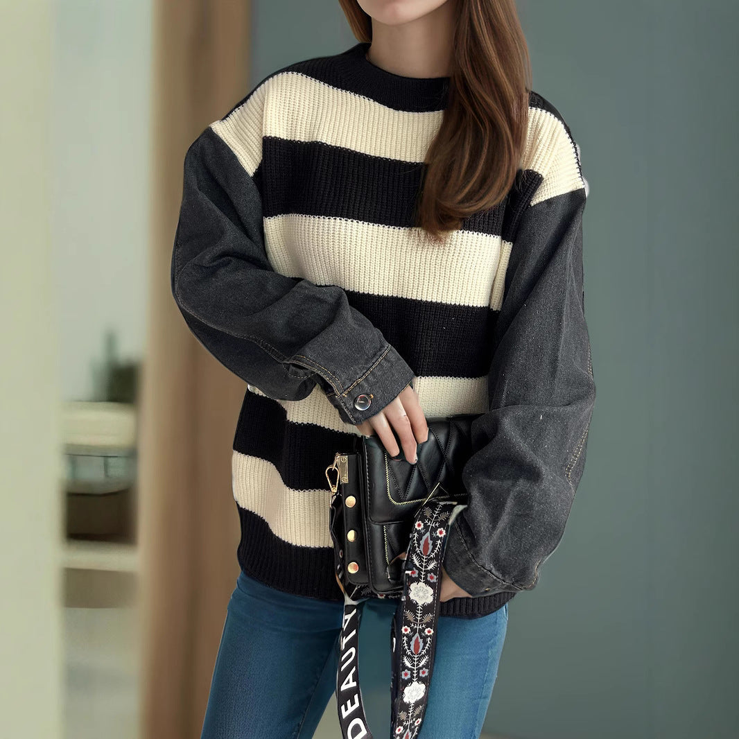 Kvinders stribede oversized sweater med blød bomuldsblanding og moderne design Stilla