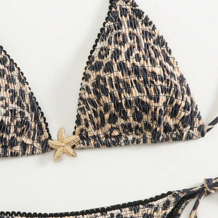 Dame triangel-bikini med moderne leopardmønster og sidelæns bindebånd Skovae