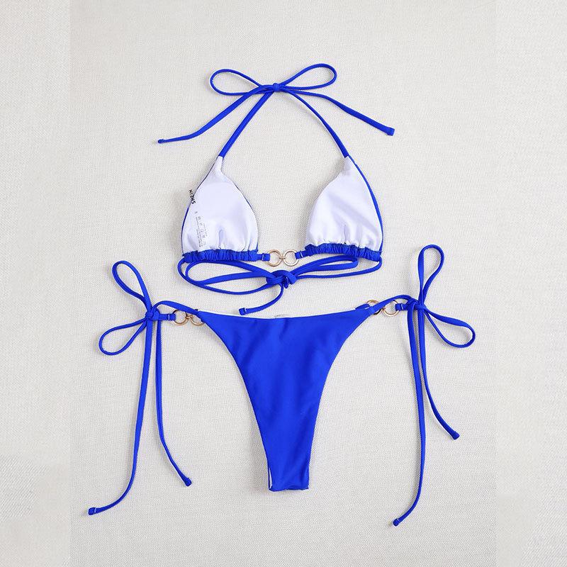 Dame triangelt bikini sæt med raffinerede ruffle detaljer og gyldne accenter Skovae