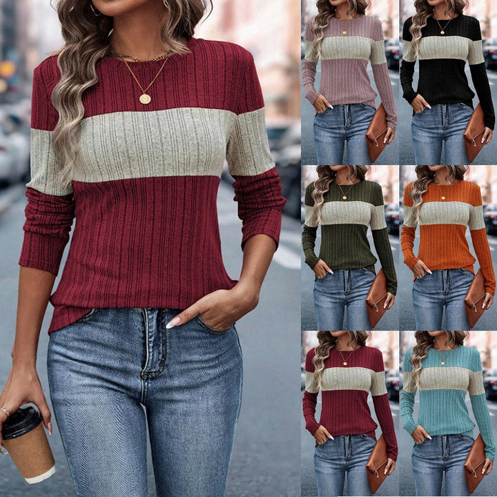 Kvindernes elegante fine strikket sweater med trendy stribet mønster Stilla
