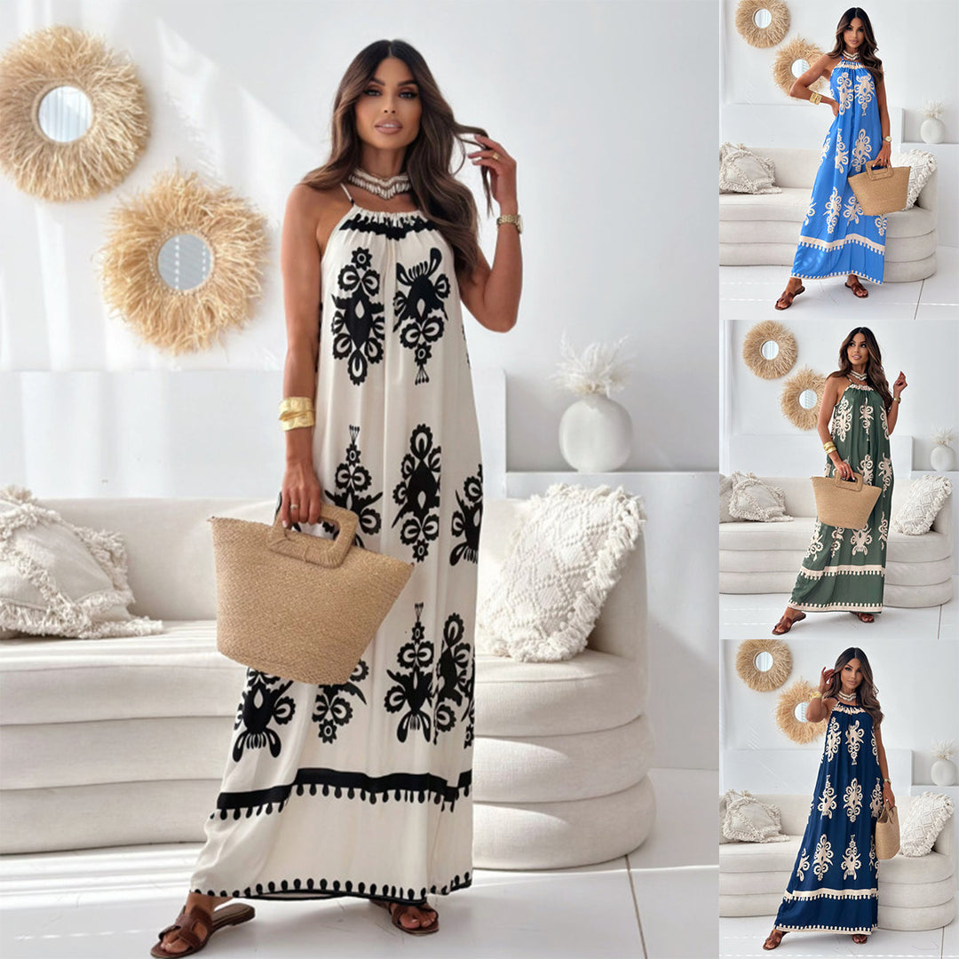 Dame Bohemian-inspireret Maxikjole med justerbar Halterneck Stilla