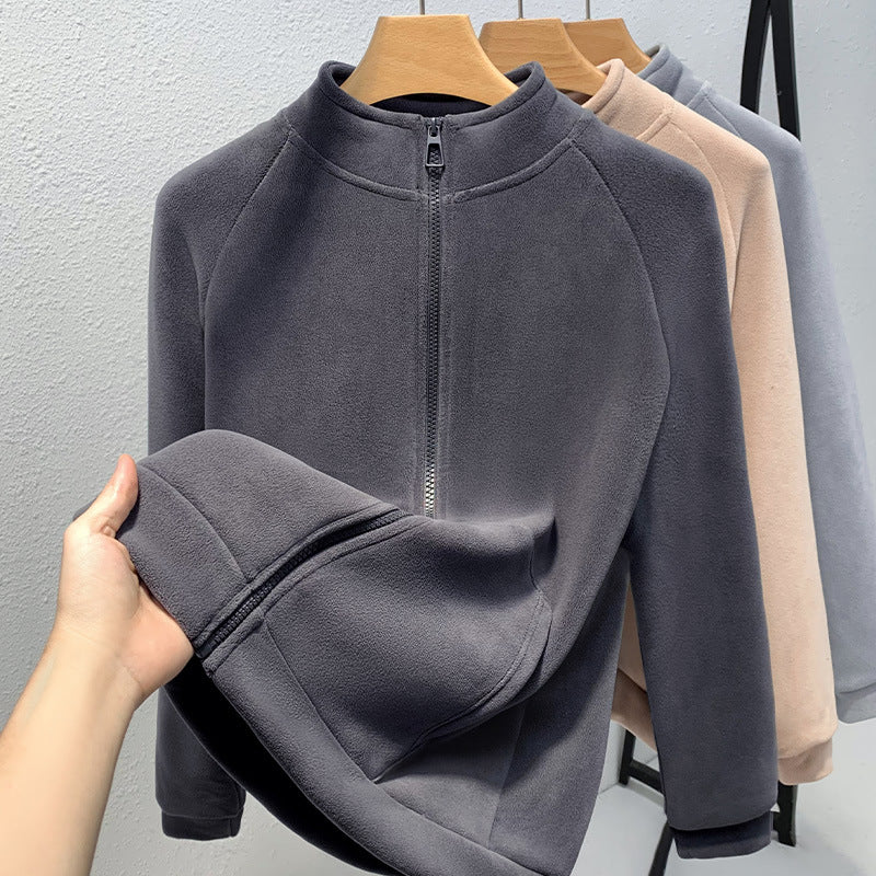 Dame blød fleece-zip-hoodie med elegant ståkrave og afslappet pasform Stilla