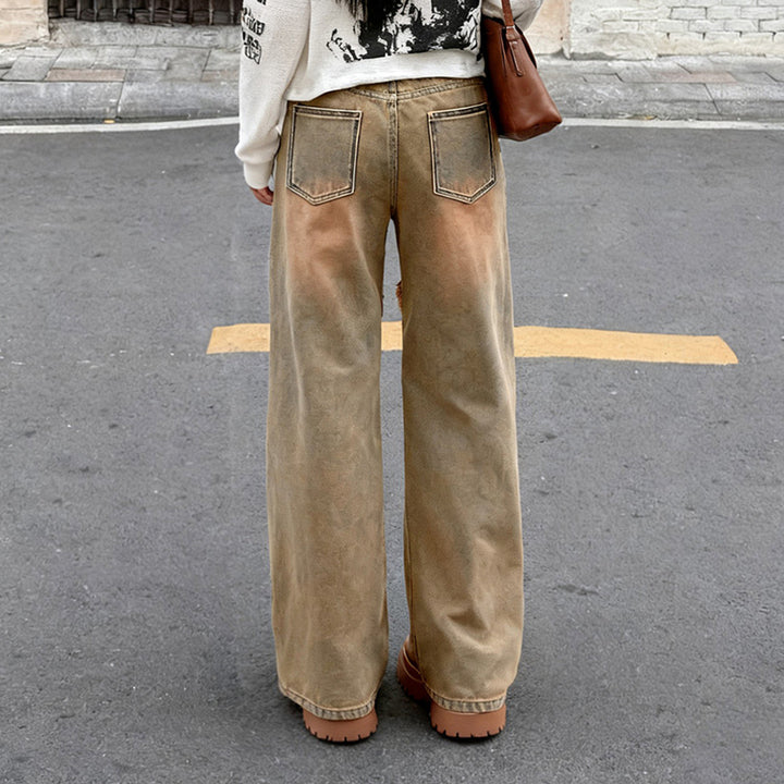 Dame casual Wide-Leg-Jeans med frynseelementer og høj talje Skovae