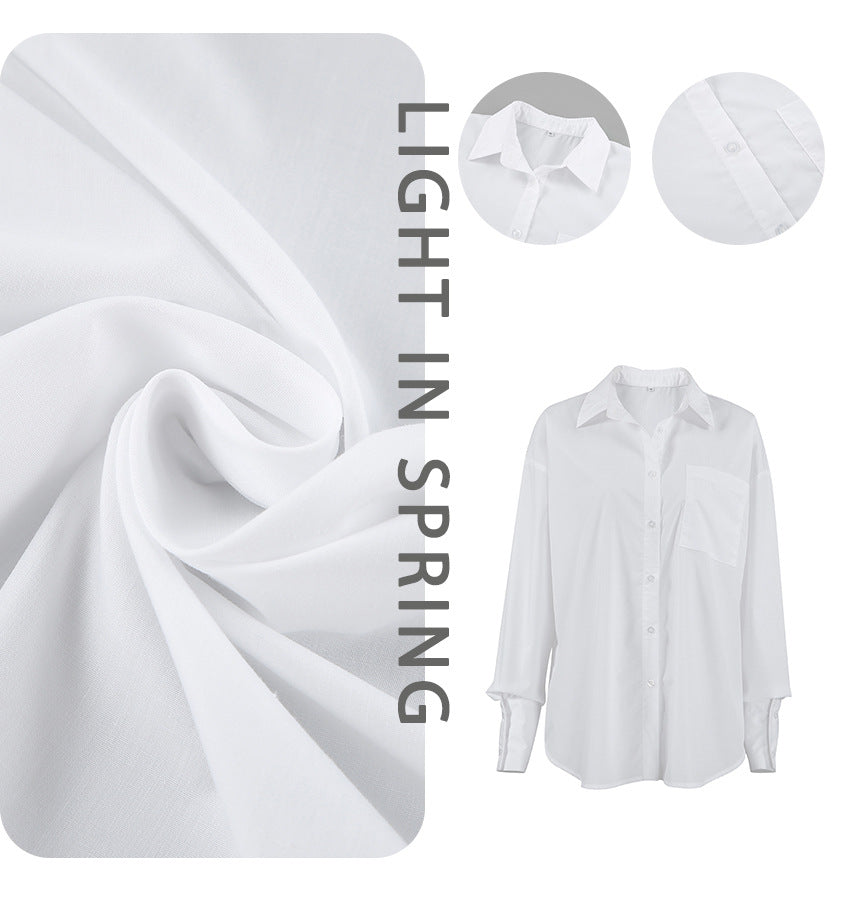 Dame Komfortable Oversized Bluse med brystlomme og lange ærmer Stilla
