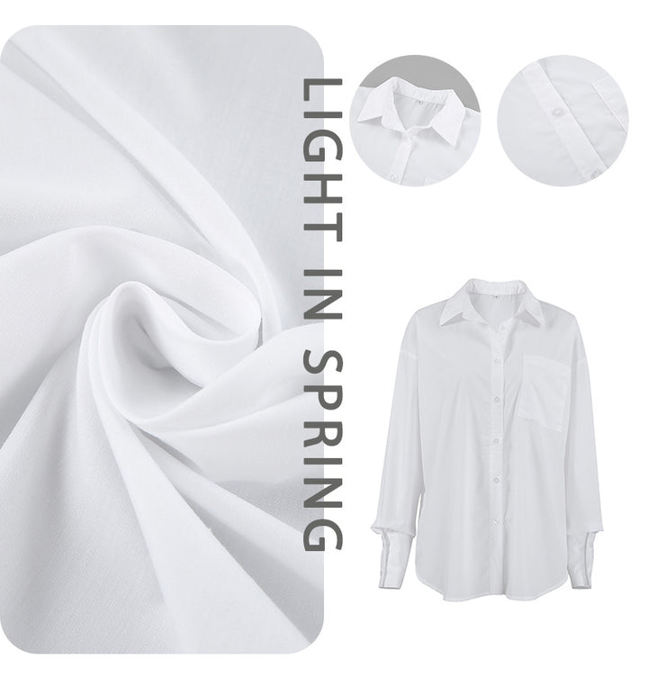 Dame Komfortable Oversized Bluse med brystlomme og lange ærmer Stilla