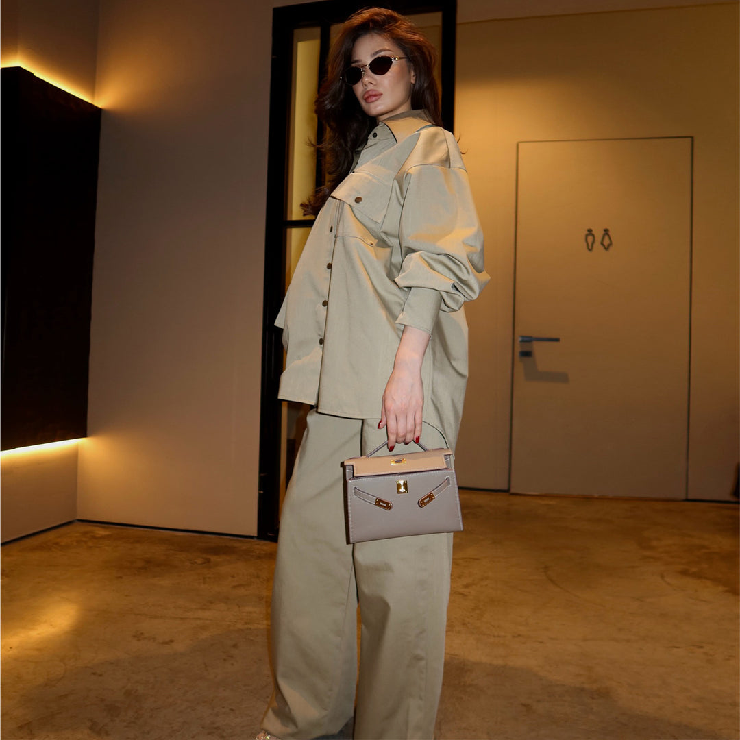 Kvinders oversized skjorte bluse sæt med trendy snit og trykknapper