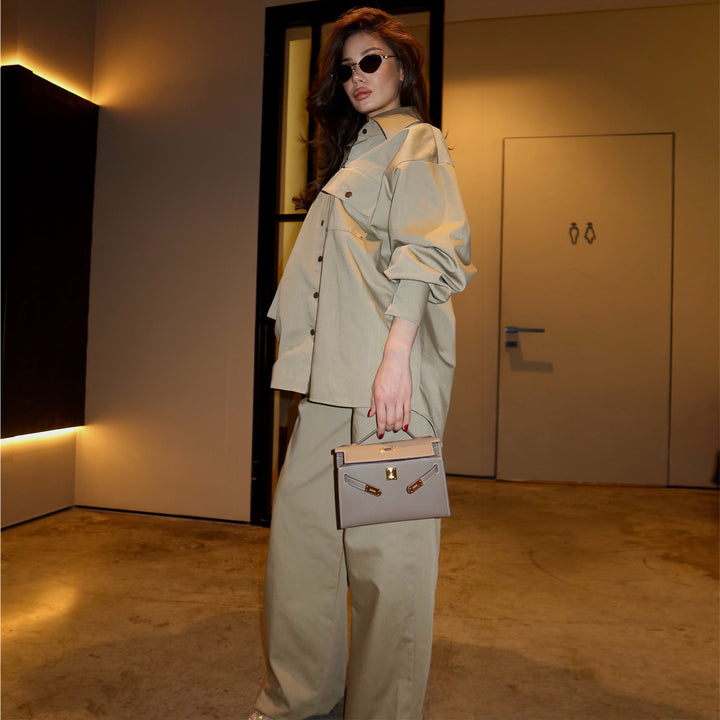 Kvinders oversized skjorte bluse sæt med trendy snit og trykknapper