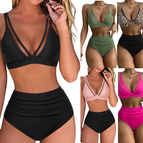 Dame bikini-sæt med modigt dyreprint og bicolor-design Skovae