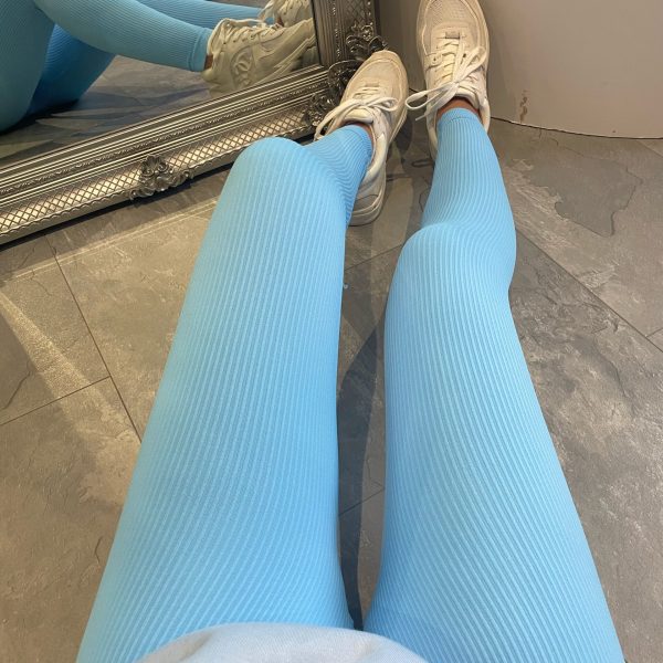 Dame Høj Kvalitet Ribbet Design Leggings med Høj Talje Skovae
