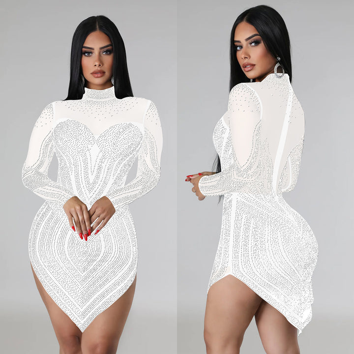 Dame Glamourøst Spidskjole med Rhinestone-applikationer og gennemsigtigt design Stilla