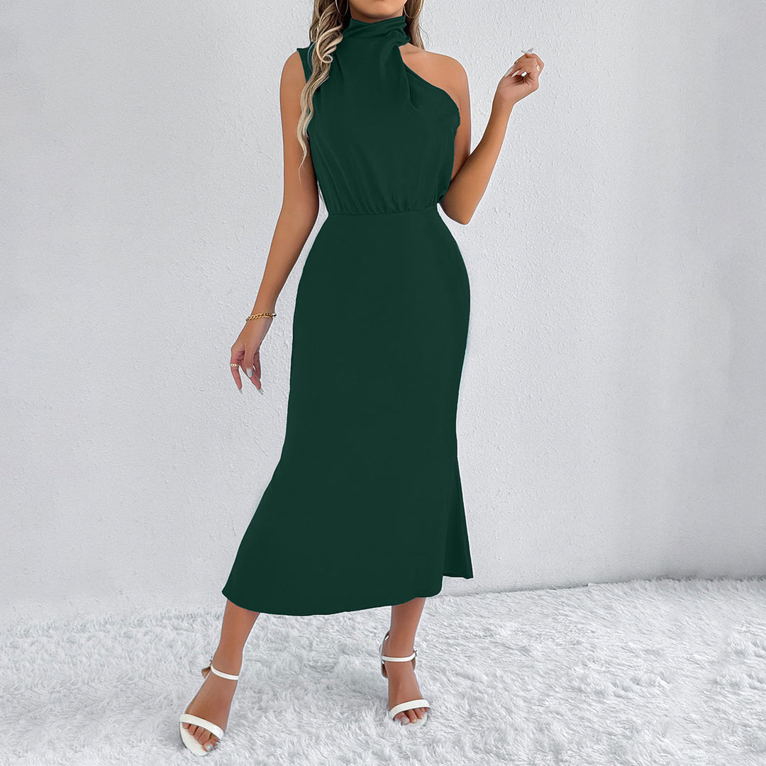 Dame Maxi Kjole med asymmetrisk halter og flydende snit Skovae
