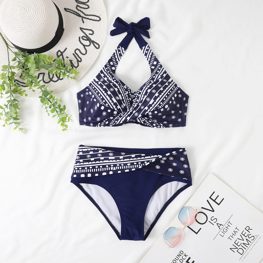 Dame bikini-sæt med moderigtigt knude-design og højt skåret underdel Stilla