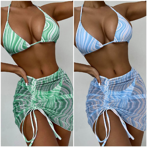 Damer Farverig stribet bikini med gennemsigtig nederdel Stilla
