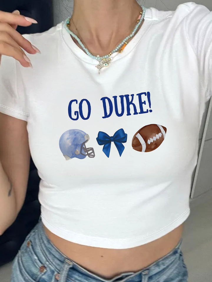 Dame Crop-T-Shirt med kreativt øjenmotiv og tourtryk Skovae
