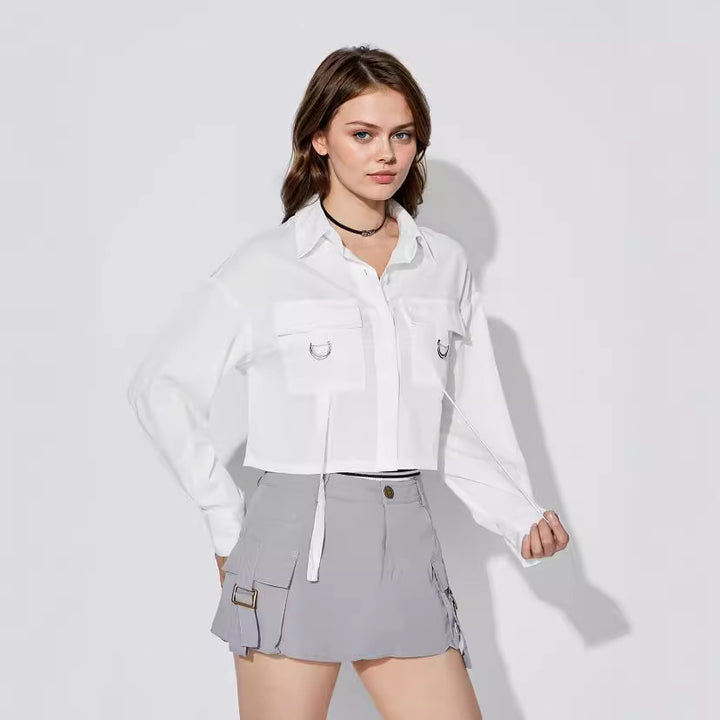 Kvindernes cropped skjorte bluse med praktiske lommer og moderne detaljer Stilla