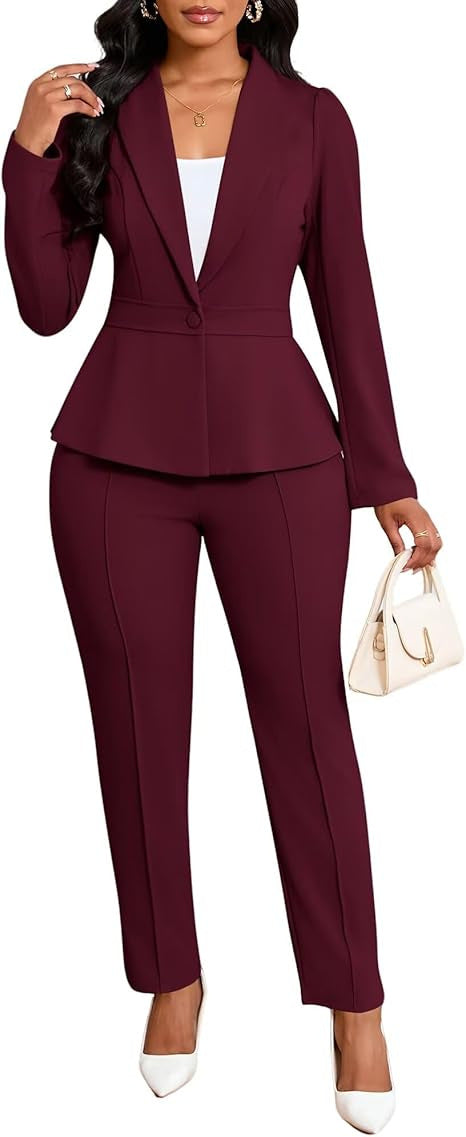 Kvinder elegant peplum blazer og bukser sæt Stilla