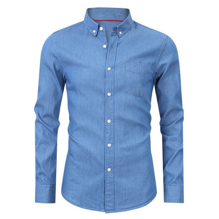 Herrer Denim Langærmet skjorte med moderne snit og brystlomme Stilla