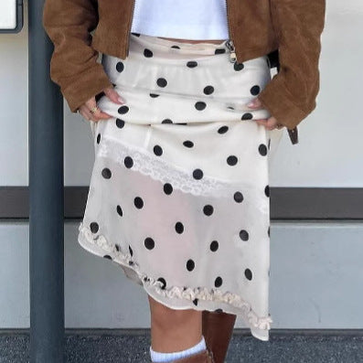 Dame Polka Dot Midi-Nederdel med Rullegang Stilla