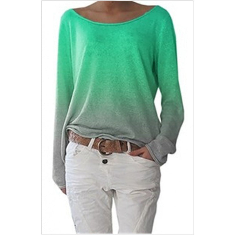 Kvindernes Oversized Sweater med Ombre Design og Bred Rund Udhuling Stilla