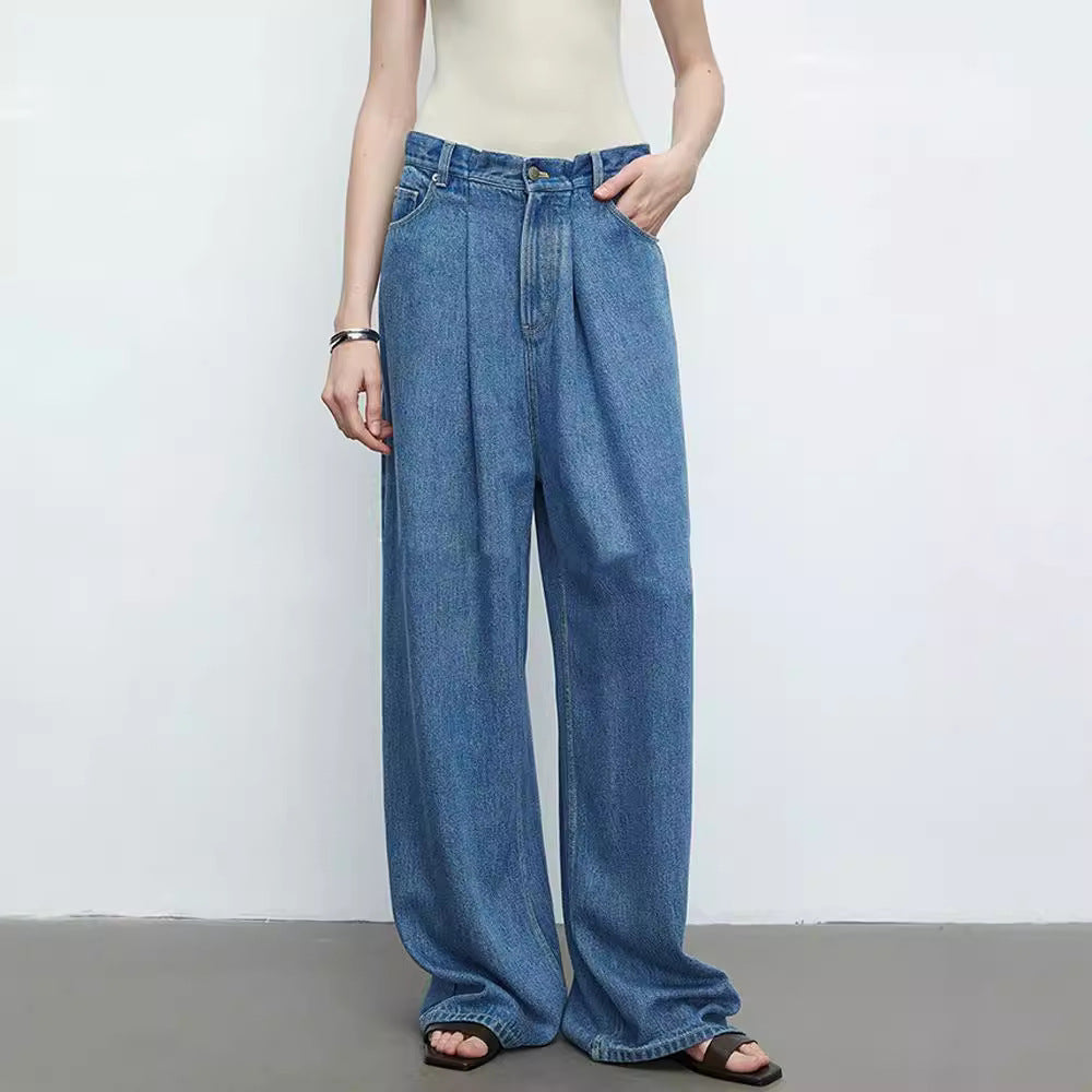 Dame brede jeans med høj talje og forreste folder Stilla
