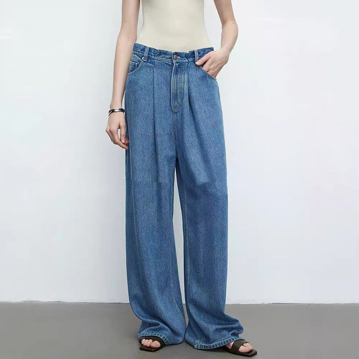 Dame brede jeans med høj talje og forreste folder Stilla