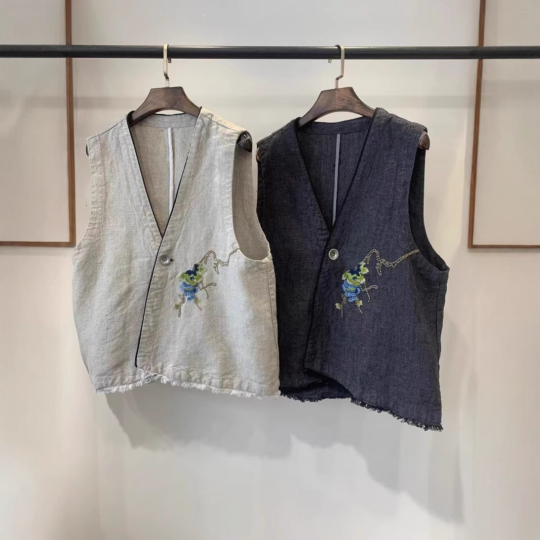 Femme Stilfuld Broderet Denim Veste Stilla