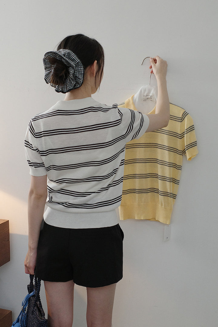 Dame Poloshirt med stribet design og klassisk krave Stilla