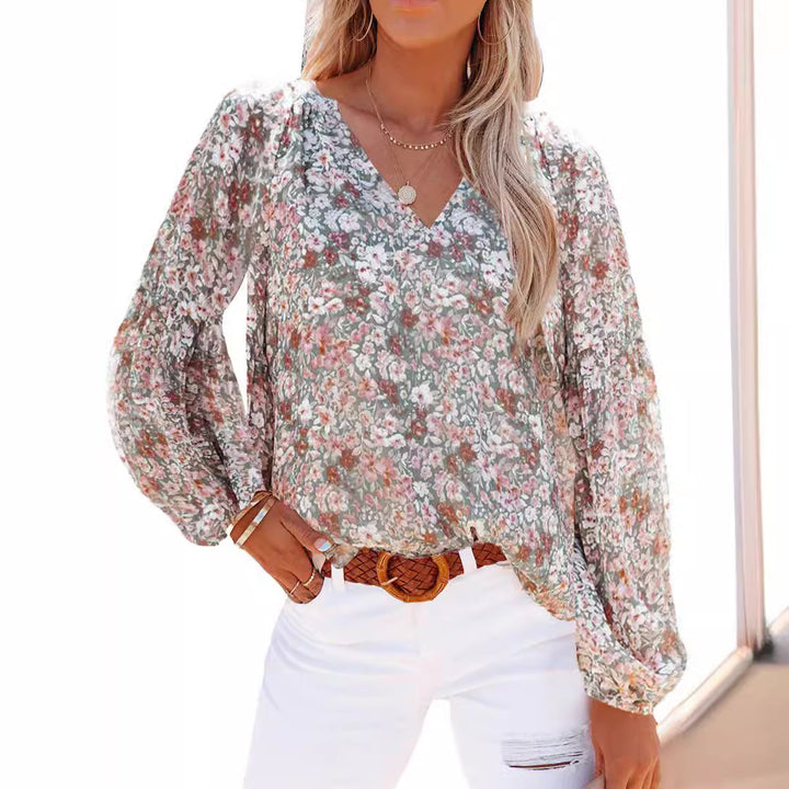 Dame blouse med blomstret design og bredt snit Stilla