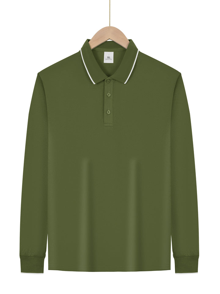 Herrer langærmet Piqué-polo-shirt med kontrastpaspol ved kraven og manchetter Skovae