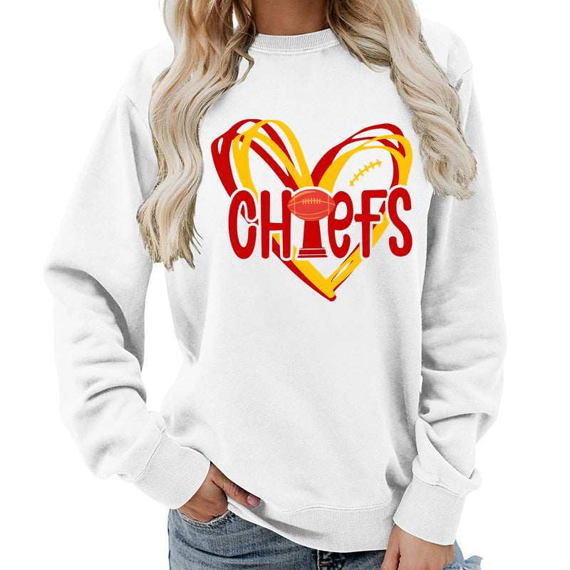 Kvinders sweatshirt med hjerte-design og kreative sportsgrafikker Stilla