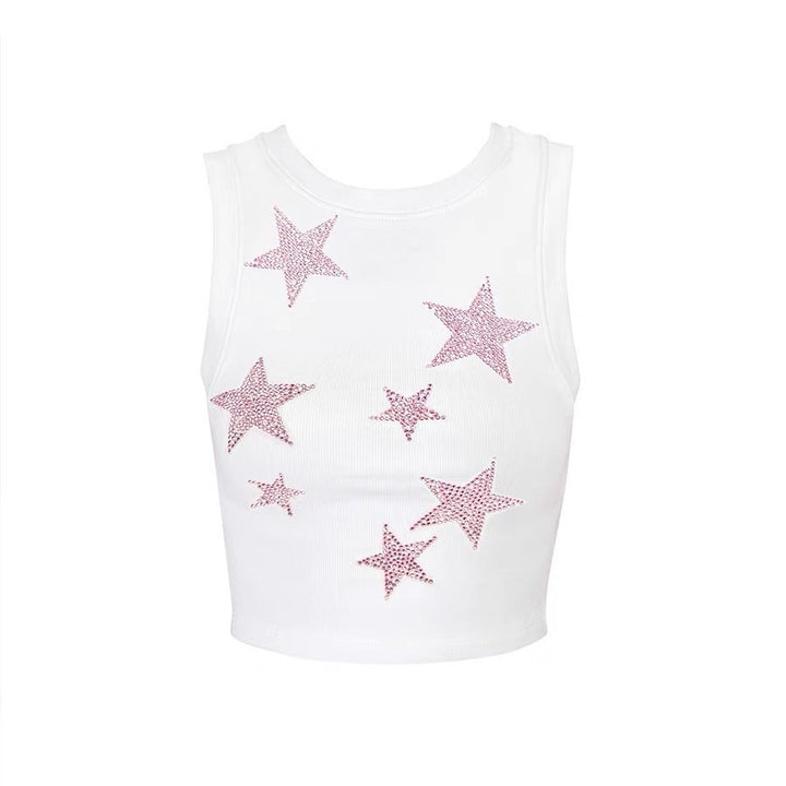 Dame Crop-Top med glitrende stjernemotiv og elastisk skæring Stilla