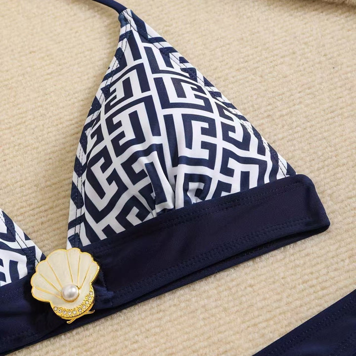 Dame triangel-bikini med elegant geometrisk mønster Skovae