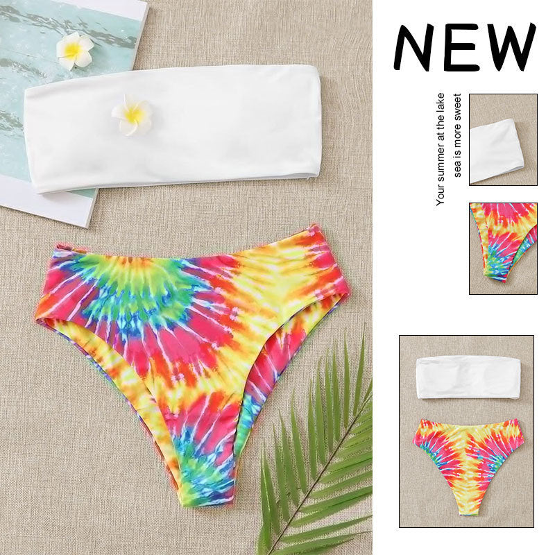 Dame bikini-sæt med trendy bandeau-top og høj talje-snit Skovae