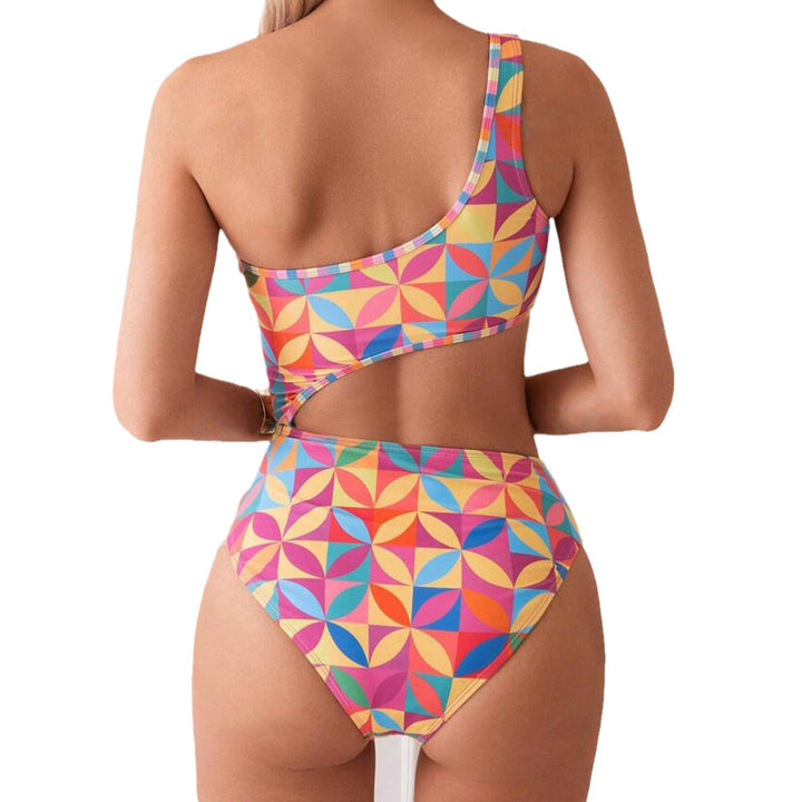 Dame Asymmetrisk Cut-Out Badedragt med livligt Grafikdesign Stilla