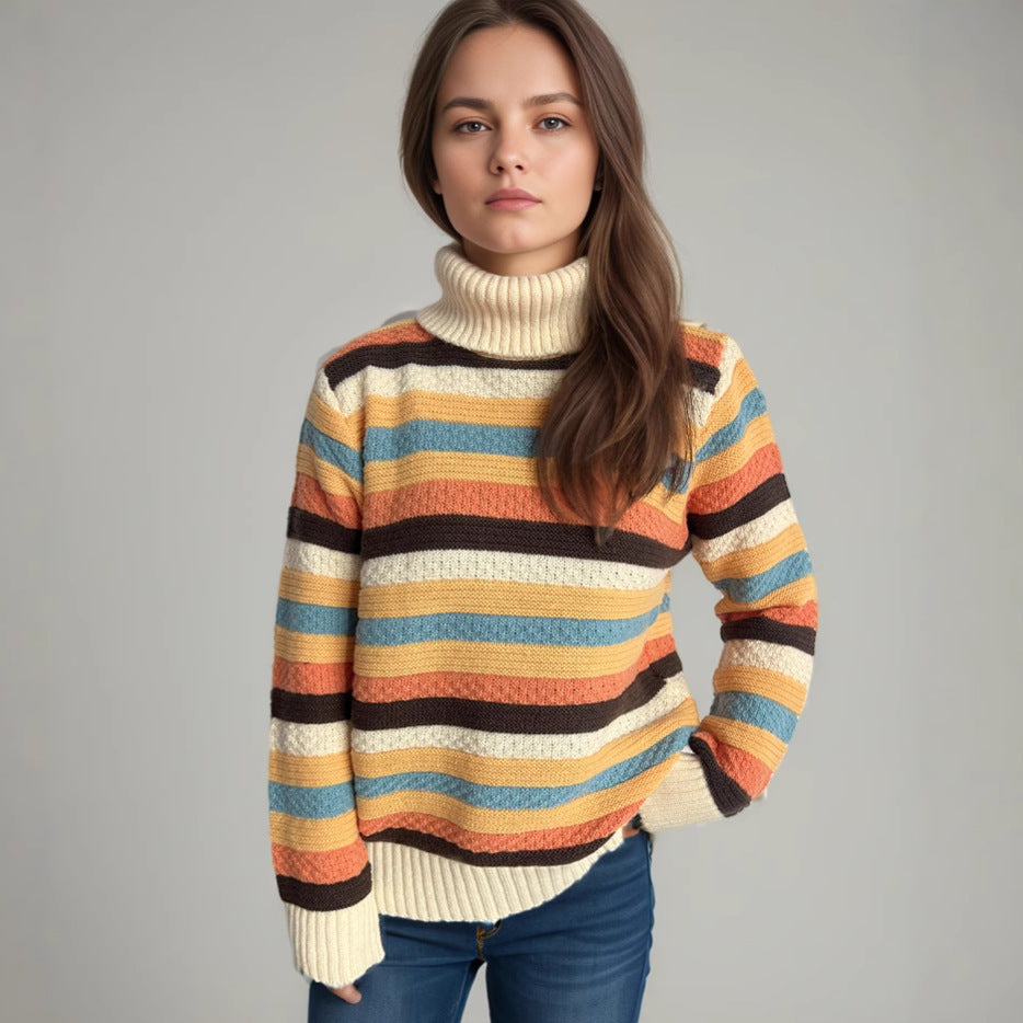 Kvindernes stribede turtleneck sweater med en afslappet pasform og blød tekstur Stilla