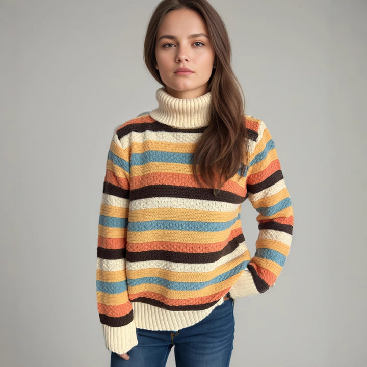 Kvindernes stribede turtleneck sweater med en afslappet pasform og blød tekstur Stilla