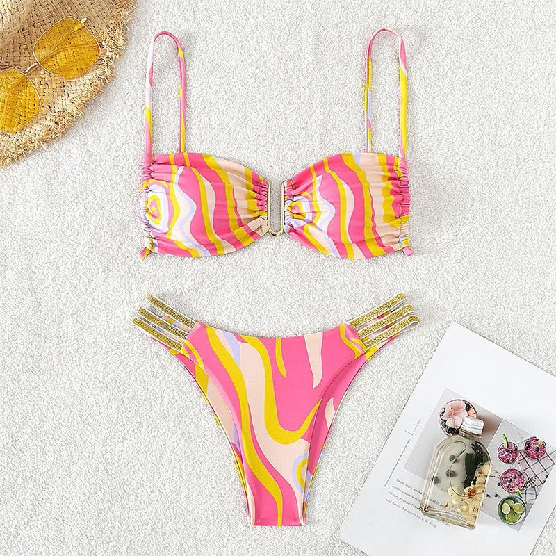 Dame Farverig Mix-Media Bikini Top med justerbare stropper fra Skovae