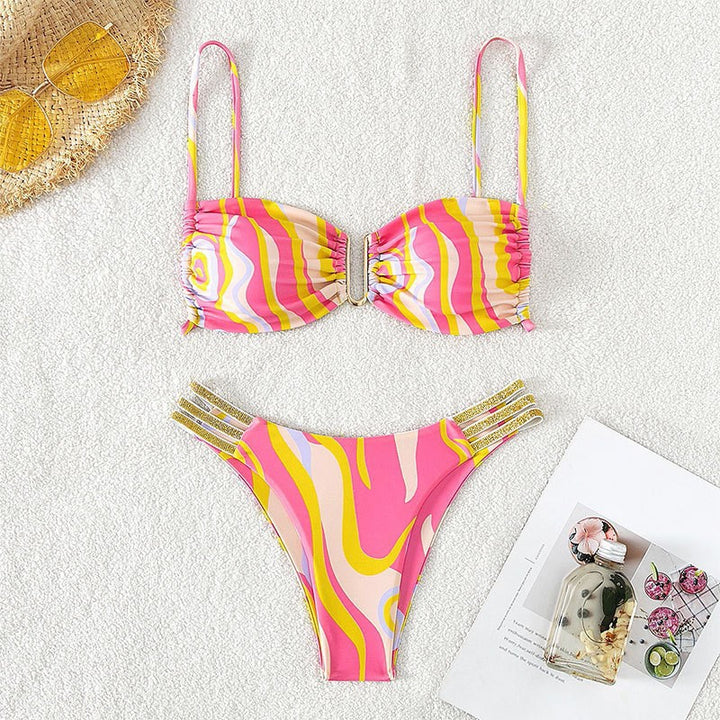 Dame Farverig Mix-Media Bikini Top med justerbare stropper fra Skovae